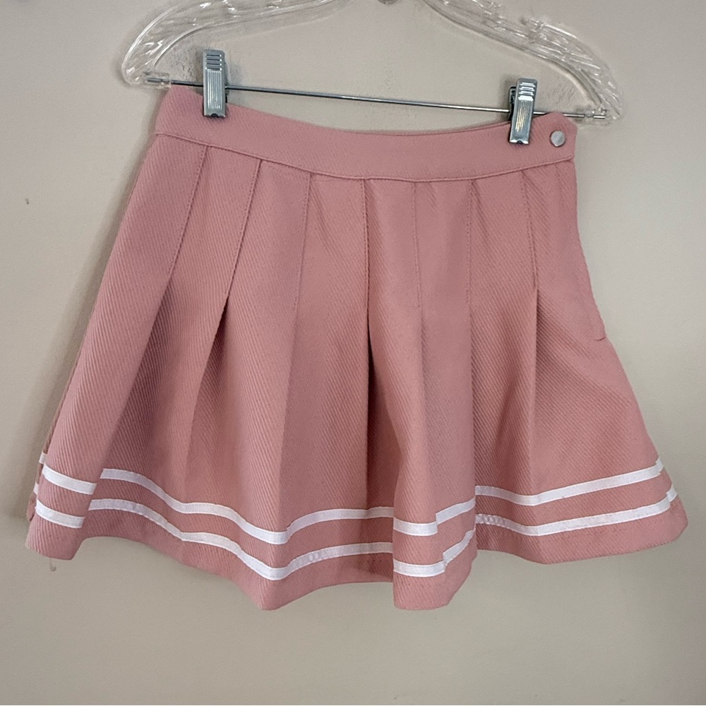 Divided H&M pink pleated & textured mini skirt white stripe trim SZ 6 - Picture 3 of 8